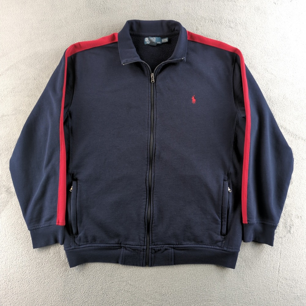 Polo Ralph Lauren Fleece Jacket Mens XLT‎ Tall Navy Red Full Zip Sweatshirt Coat